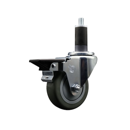 Service Caster 3.5'' Gray Poly Swivel 1-1/4'' Expanding Stem Caster with Brake SCC-EX20S3514-PPUB-PLB-114